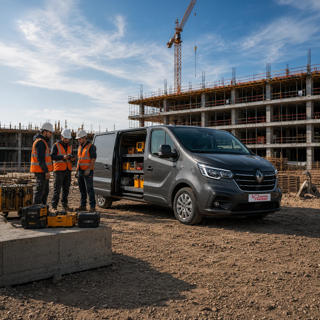 Renault Trafic Grand z ekipą na placu budowy